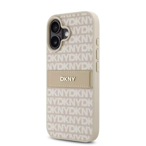 DKNY PU Leather Repeat Pattern Tonal Stripe tok, iPhone 16 Plus - rózsaszín