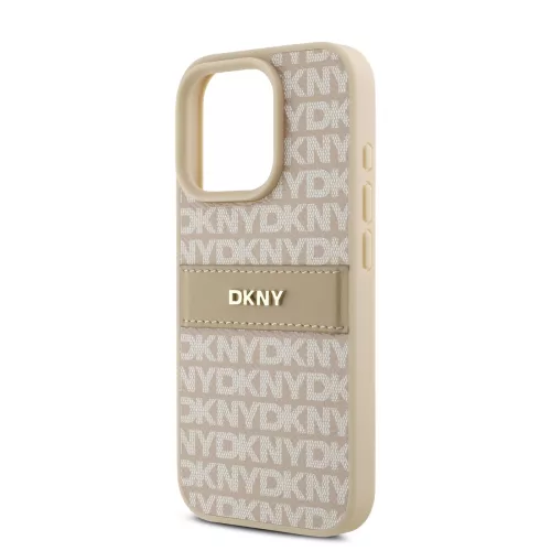 DKNY PU Leather Repeat Pattern Tonal Stripe tok, iPhone 16 Pro - rózsaszín