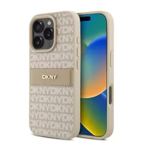   DKNY PU Leather Repeat Pattern Tonal Stripe tok, iPhone 16 Pro Max - rózsaszín
