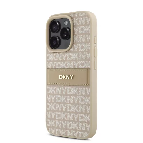 DKNY PU Leather Repeat Pattern Tonal Stripe tok, iPhone 16 Pro Max - rózsaszín