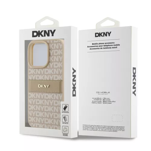 DKNY PU Leather Repeat Pattern Tonal Stripe tok, iPhone 16 Pro Max - rózsaszín