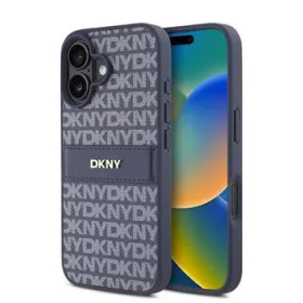   DKNY PU Leather Repeat Pattern Tonal Stripe tok, iPhone 16 - kék