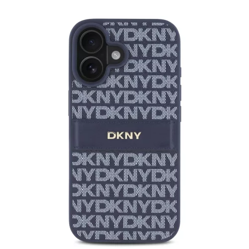 DKNY PU Leather Repeat Pattern Tonal Stripe tok, iPhone 16 - kék