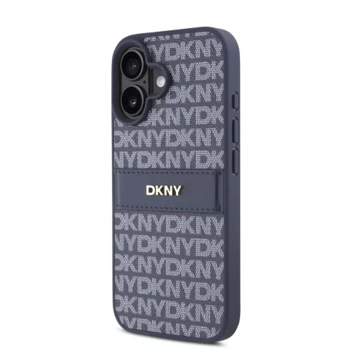 DKNY PU Leather Repeat Pattern Tonal Stripe tok, iPhone 16 - kék