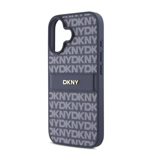 DKNY PU Leather Repeat Pattern Tonal Stripe tok, iPhone 16 - kék