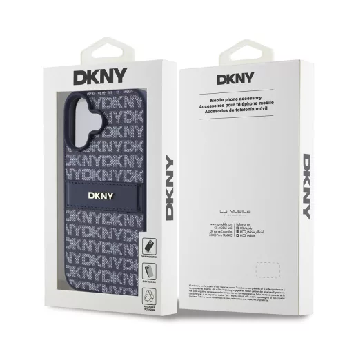 DKNY PU Leather Repeat Pattern Tonal Stripe tok, iPhone 16 - kék
