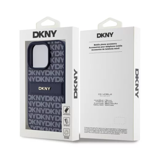 DKNY PU Leather Repeat Pattern Tonal Stripe tok, iPhone 16 Pro - kék