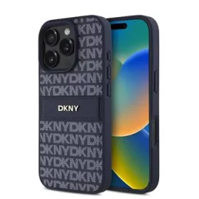   DKNY PU Leather Repeat Pattern Tonal Stripe tok, iPhone 16 Pro Max - kék