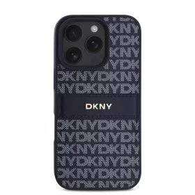   DKNY PU Leather Repeat Pattern Tonal Stripe tok, iPhone 16 Pro Max - kék