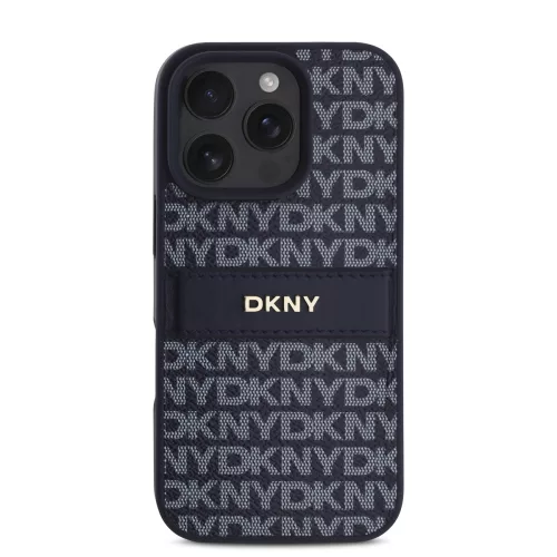 DKNY PU Leather Repeat Pattern Tonal Stripe tok, iPhone 16 Pro Max - kék
