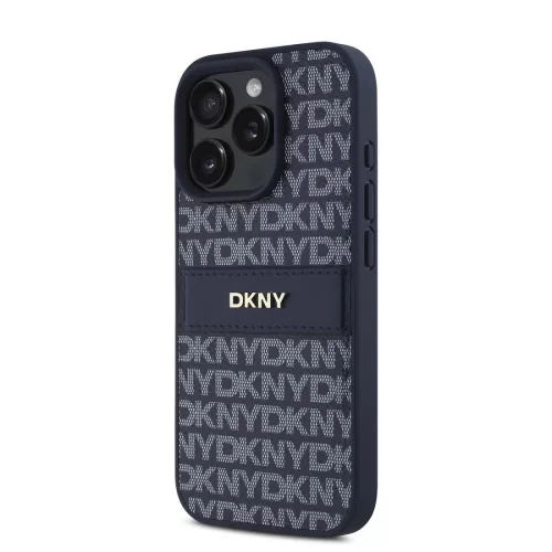 DKNY PU Leather Repeat Pattern Tonal Stripe tok, iPhone 16 Pro Max - kék