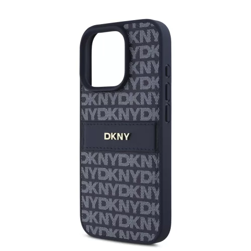 DKNY PU Leather Repeat Pattern Tonal Stripe tok, iPhone 16 Pro Max - kék