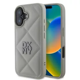 DKNY PU Leather Quilted Stack Logo tok, iPhone 16 - szürke