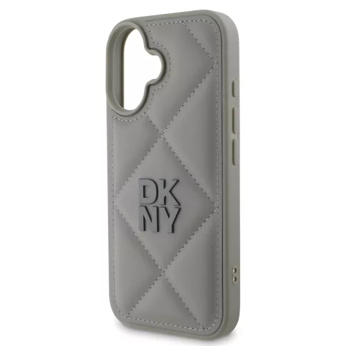 DKNY PU Leather Quilted Stack Logo tok, iPhone 16 - szürke