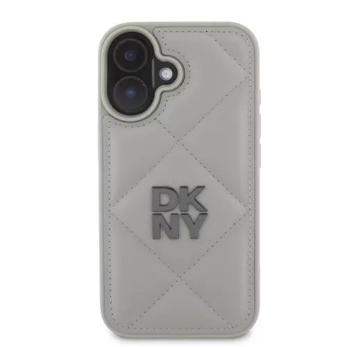 DKNY PU Leather Quilted Stack Logo tok, iPhone 16 Plus - szürke