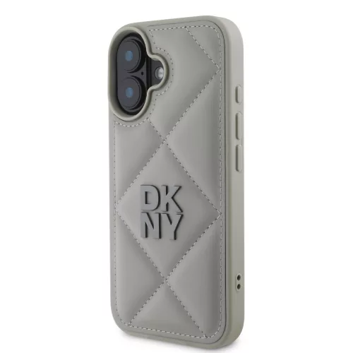 DKNY PU Leather Quilted Stack Logo tok, iPhone 16 Plus - szürke