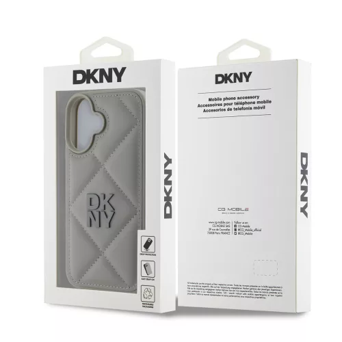 DKNY PU Leather Quilted Stack Logo tok, iPhone 16 Plus - szürke