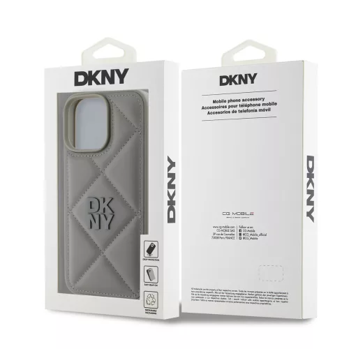 DKNY PU Leather Quilted Stack Logo tok, iPhone 16 Pro - szürke