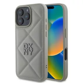   DKNY PU Leather Quilted Stack Logo tok, iPhone 16 Pro Max - szürke