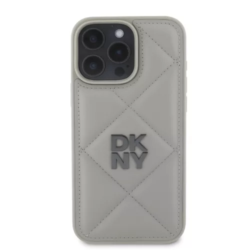 DKNY PU Leather Quilted Stack Logo tok, iPhone 16 Pro Max - szürke