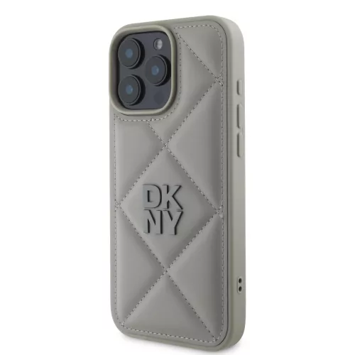 DKNY PU Leather Quilted Stack Logo tok, iPhone 16 Pro Max - szürke