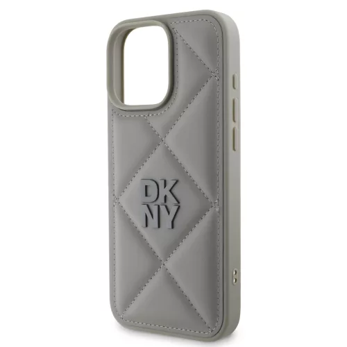 DKNY PU Leather Quilted Stack Logo tok, iPhone 16 Pro Max - szürke