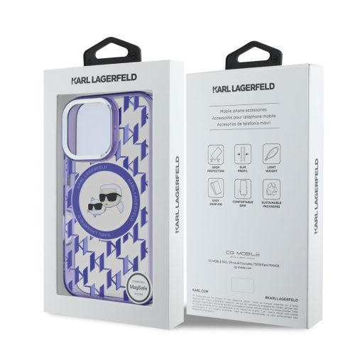 Karl Lagerfeld IML Monogram K&CH Heads MagSafe iPhone 16 Pro tok – lila