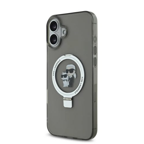 Karl Lagerfeld Ringstand Karl and Choupette MagSafe tok, iPhone 16 - fekete