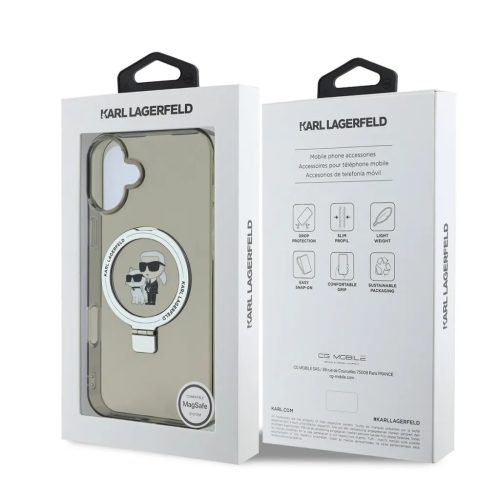 Karl Lagerfeld Ringstand Karl and Choupette MagSafe tok, iPhone 16 - fekete