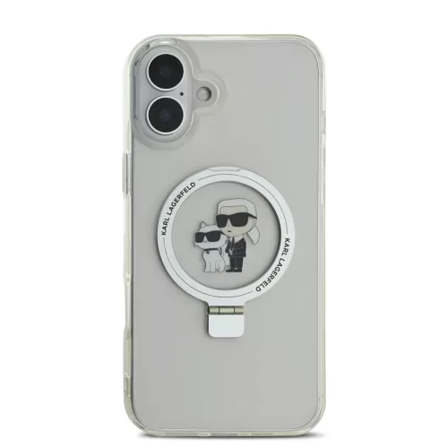 Karl Lagerfeld Ringstand Karl and Choupette MagSafe tok, iPhone 16 Plus - fehér