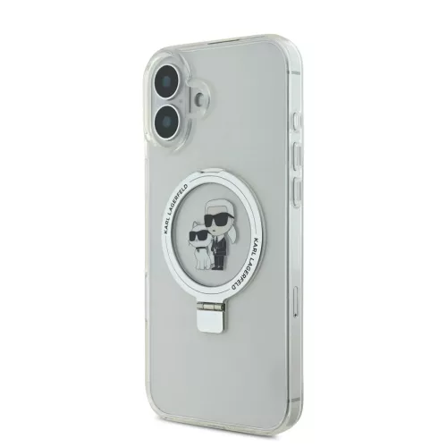 Karl Lagerfeld Ringstand Karl and Choupette MagSafe tok, iPhone 16 Plus - fehér