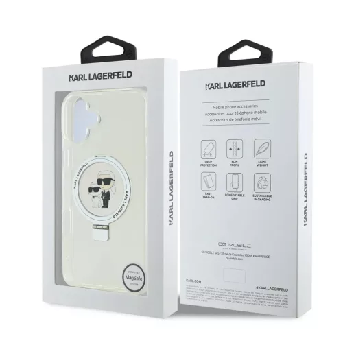 Karl Lagerfeld Ringstand Karl and Choupette MagSafe tok, iPhone 16 Plus - fehér