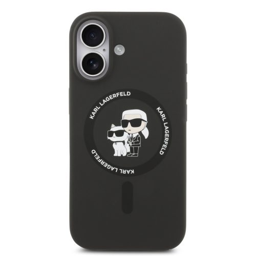 Karl Lagerfeld Liquid Silicone Karl and Choupette MagSafe tok, iPhone 16 - fekete