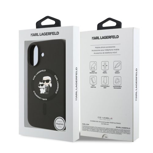 Karl Lagerfeld Liquid Silicone Karl and Choupette MagSafe tok, iPhone 16 - fekete