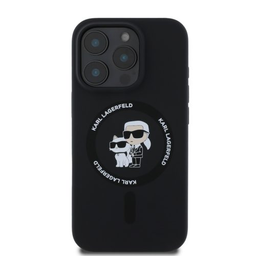 Karl Lagerfeld Liquid Silicone Karl and Choupette MagSafe tok, iPhone 16 Pro - fekete