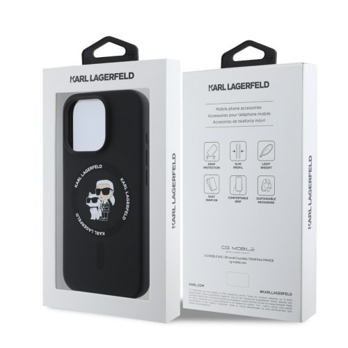 Karl Lagerfeld Liquid Silicone Karl and Choupette MagSafe tok, iPhone 16 Pro - fekete