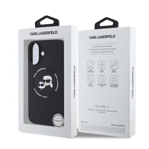 Karl Lagerfeld Liquid Silicone K&CH Heads MagSafe tok, iPhone 16 - fekete