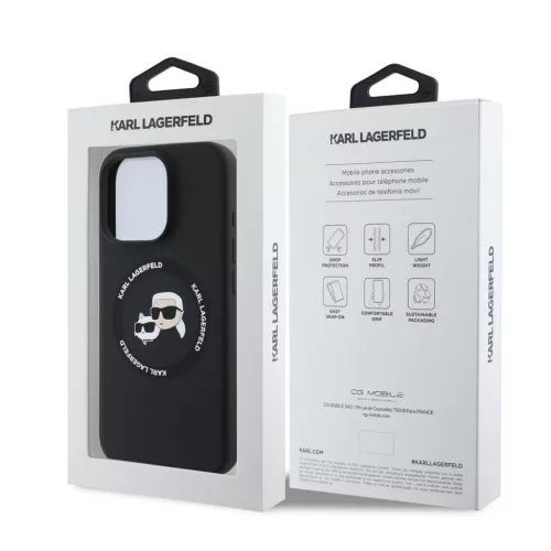 Karl Lagerfeld Liquid Silicone K&CH Heads MagSafe tok, iPhone 16 Pro Max - fekete