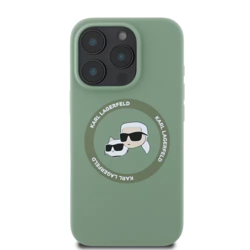 Karl Lagerfeld Liquid Silicone K&CH Heads MagSafe tok, iPhone 16 Pro Kaki