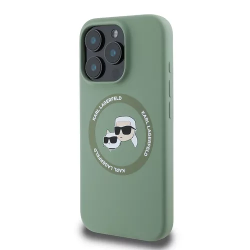 Karl Lagerfeld Liquid Silicone K&CH Heads MagSafe tok, iPhone 16 Pro Kaki