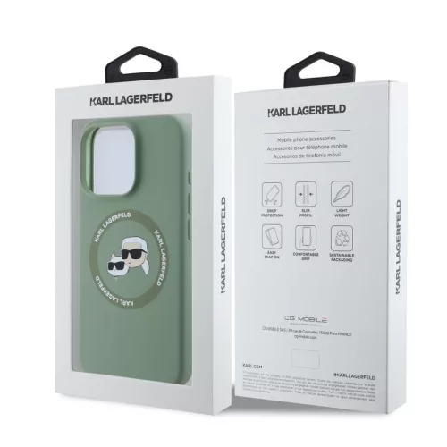 Karl Lagerfeld Liquid Silicone K&CH Heads MagSafe tok, iPhone 16 Pro Kaki
