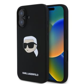   Karl Lagerfeld Liquid Silicone Karl Head MagSafe iPhone 16 tok – fekete