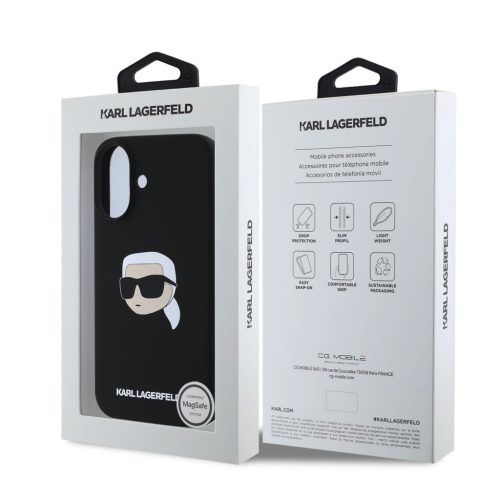 Karl Lagerfeld Liquid Silicone Karl Head MagSafe iPhone 16 tok – fekete
