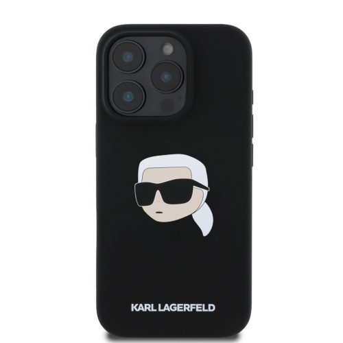 Karl Lagerfeld Liquid Silicone Karl Head MagSafe iPhone 16 Pro tok – fekete