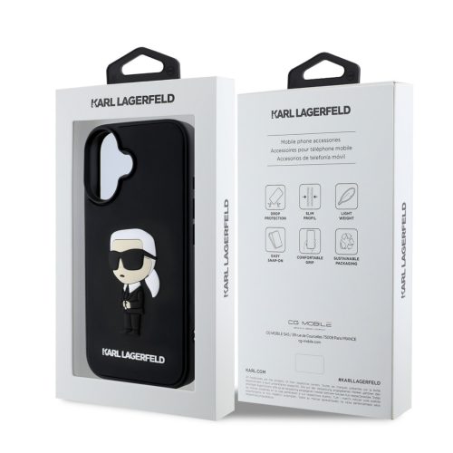 Karl Lagerfeld 3D Rubber Ikonik iPhone 16 tok – fekete