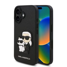   Karl Lagerfeld PU Saffiano Karl and Choupette tok, iPhone 16 - fekete