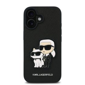   Karl Lagerfeld PU Saffiano Karl and Choupette tok, iPhone 16 - fekete