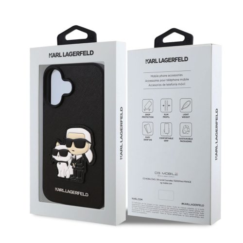 Karl Lagerfeld PU Saffiano Karl and Choupette tok, iPhone 16 - fekete