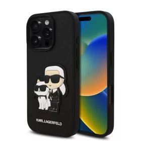   Karl Lagerfeld PU Saffiano Karl and Choupette tok, iPhone 16 Pro Max - fekete