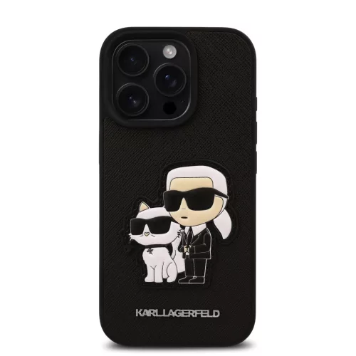 Karl Lagerfeld PU Saffiano Karl and Choupette tok, iPhone 16 Pro Max - fekete